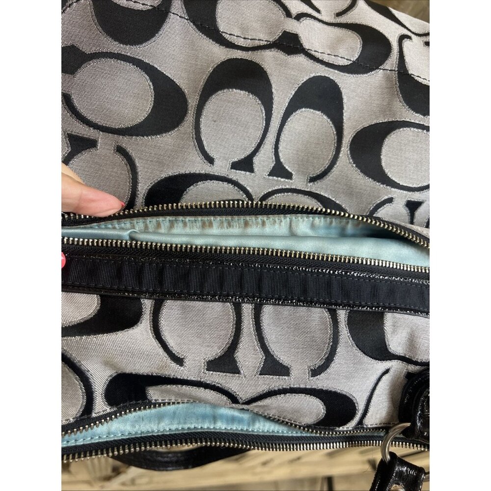 Coach Poppy Signature Black Gray Canvas Zipper Closure Tote Shoulder Bag - Picture 13 of 16